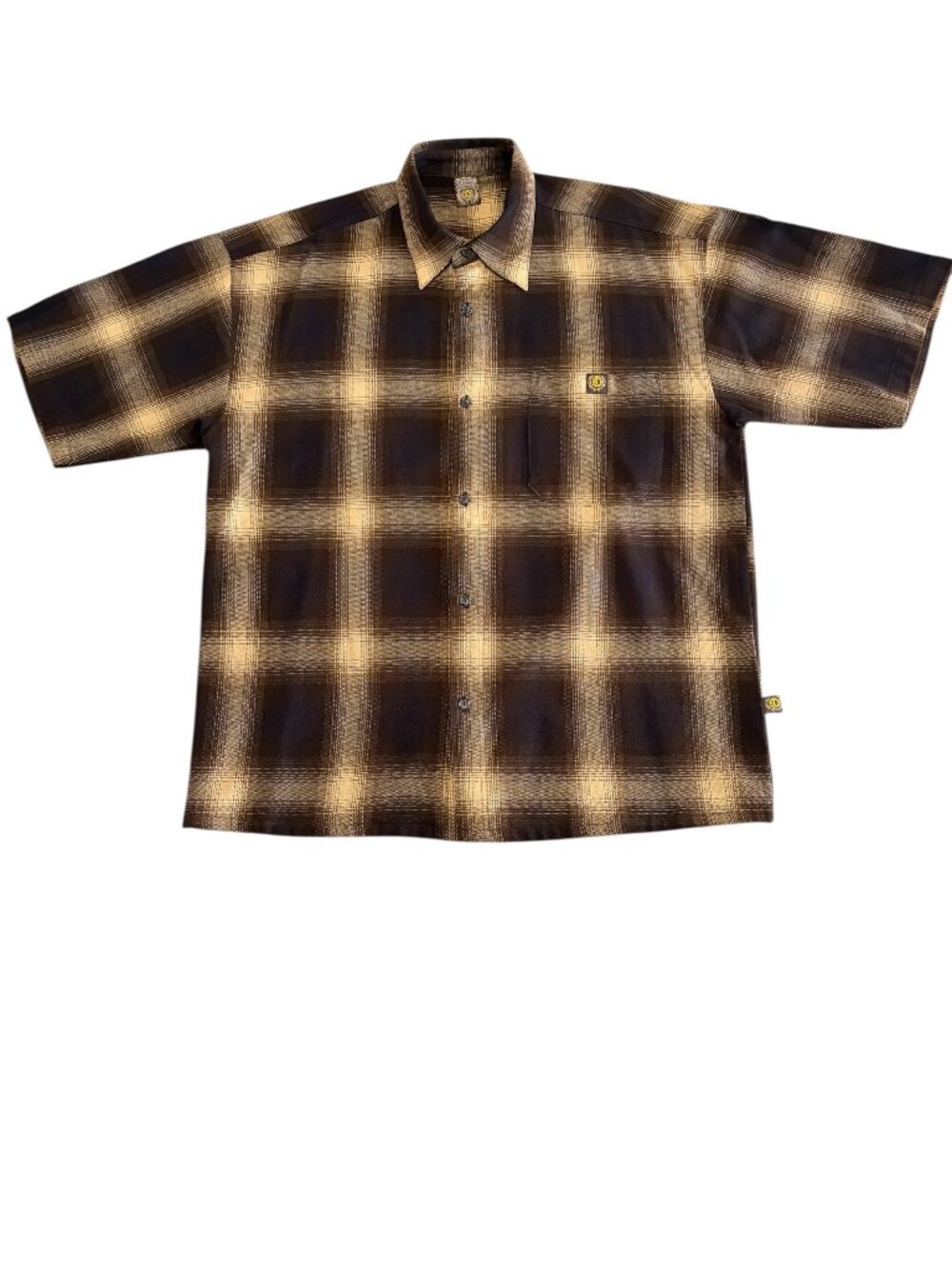 Dyse One Plaid Short Sleeved Button Up Shirt Brown Flannel Design Mens Large